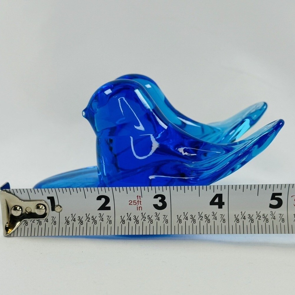 Double Bluebird of Happiness on Heart Cobalt Blue Glass Signed Leo Ward 90 GORG - Picture 6 of 8